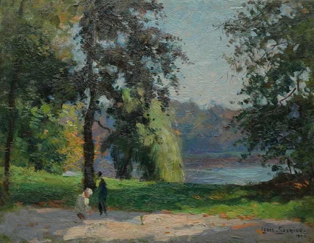 Louis Soonius | In het park, olieverf op doek op paneel, 27,2 x 35,1 cm, gesigneerd r.o. en gedateerd 1920