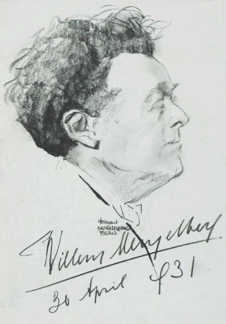 Herman Moerkerk | Portret van Willem Mengelberg, potlood, waskrijt en gouache op papier, 23,3 x 16,7 cm, gesigneerd m.o. en gedateerd 'Paris 30 April '31'