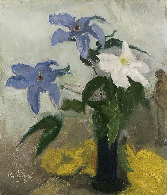 Piet van Wijngaerdt | Paarse en witte clematis, olieverf op doek, 80,0 x 68,8 cm, gesigneerd l.o.