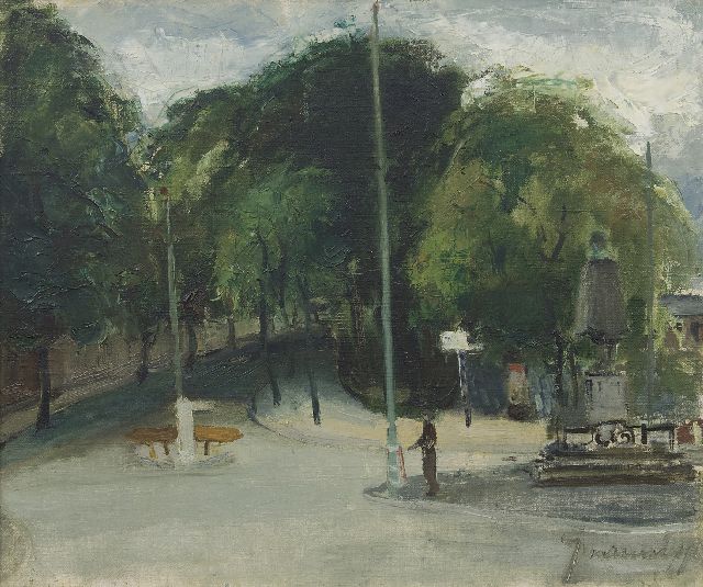 Jaap Nanninga | Gezicht op de Plaats, richting Lange Vijverberg, Den Haag, olieverf op doek, 50,5 x 60,5 cm, gesigneerd r.o. en te dateren ca. 1939-1945