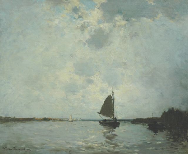 Willem Weissenbruch | Zeilboten op een polderplas, olieverf op doek, 56,5 x 68,3 cm, gesigneerd l.o.