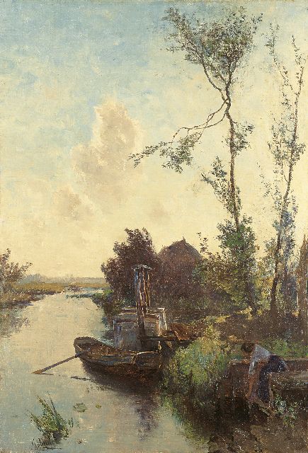 Constan Gabriel | Boerin aan de waterkant, olieverf op doek, 45,6 x 31,7 cm, gesigneerd l.o.
