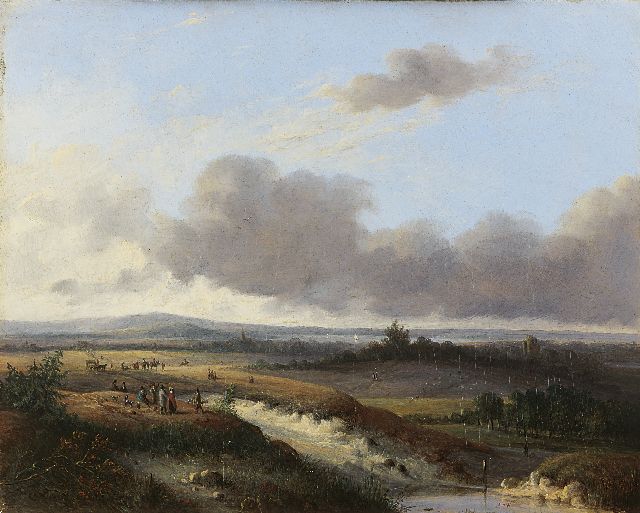 Coenraad Alexander Weerts | Jachtpartij in een uitgestrekt heuvellandschap, olieverf op paneel, 22,5 x 28,2 cm, gesigneerd l.o. en r.o. met initialen