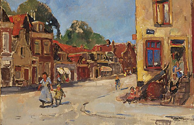 Cor Noltee | Bij de Nieuwkerk in Dordrecht, olieverf op doek, 41,0 x 60,7 cm, gesigneerd r.o.