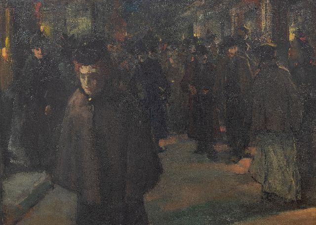 Floris Arntzenius | Levendige winkelstraat bij avond, olieverf op doek, 36,8 x 51,0 cm, gesigneerd l.o. (resten)