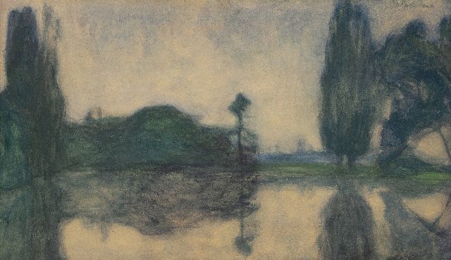 Geetere F.J.J. de | Rivieroever, potlood, aquarel en gouache op papier 36,2 x 61,8 cm, gesigneerd r.b.