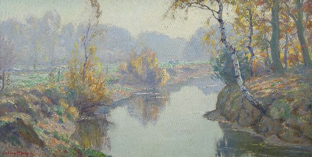 Johan Meijer | Herfstmorgen, olieverf op doek, 44,0 x 84,1 cm, gesigneerd l.o.