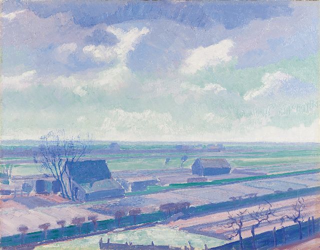 Dirk Smorenberg | Boerderijen bij Loosdrecht, olieverf op doek, 54,3 x 69,3 cm, gesigneerd r.o. en gedateerd '14