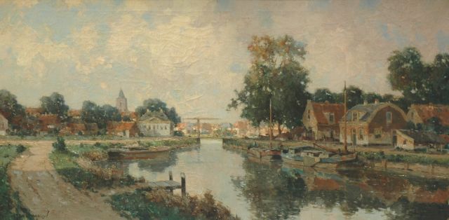 Gerard Delfgaauw | Gezicht op een rivierdorp, olieverf op doek, 60,1 x 120,0 cm, gesigneerd l.o.