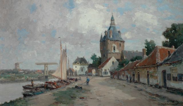 Gerard Delfgaauw | Gezicht op de Lekpoort in Vianen, olieverf op doek, 60,3 x 100,3 cm, gesigneerd r.o.