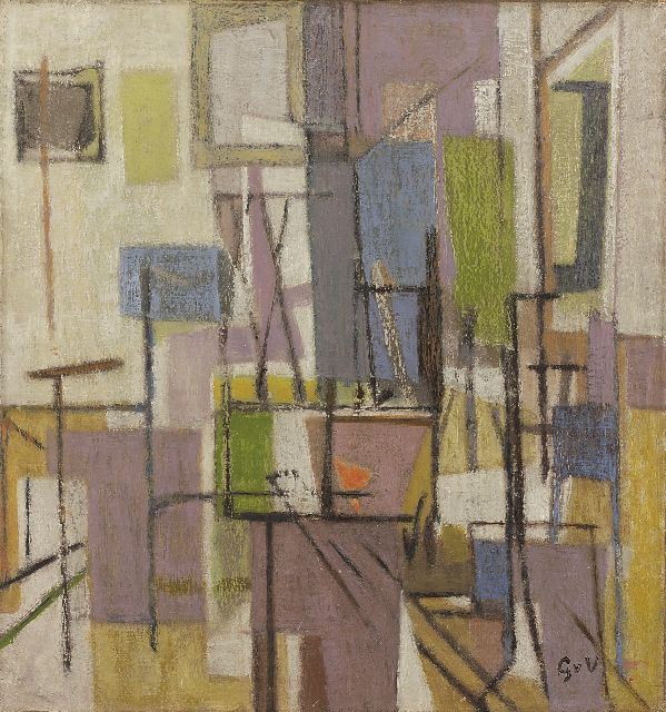 Geer van Velde | Compositie, olieverf op doek, 48,2 x 45,5 cm, gesigneerd r.o. met initialen en verso voluit en te dateren ca. 1947