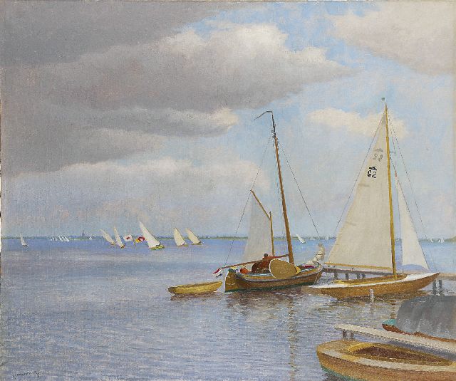 Dirk Smorenberg | Zeilboten op de Loosdrechtse Plassen, olieverf op doek, 73,0 x 87,2 cm, gesigneerd l.o.