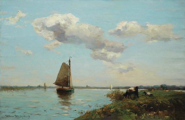 Willem Weissenbruch | Zeilboten op een rivier, olieverf op doek, 40,2 x 60,6 cm, gesigneerd l.o.