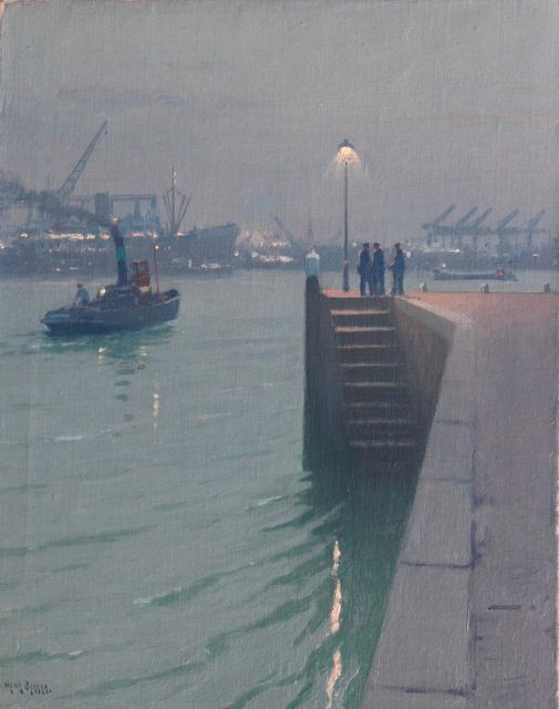 Henk Dekker | Schiemond bij avond, olieverf op doek, 50,3 x 40,3 cm, gesigneerd l.o.