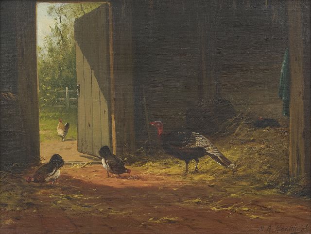Marinus Adrianus Koekkoek II | In de schuur, olieverf op doek, 27,3 x 35,5 cm, gesigneerd r.o.