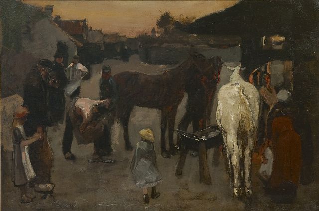 George Hendrik Breitner | Bij de hoefsmid aan de Haringkade, Den Haag, olieverf op doek, 50,0 x 75,4 cm, gesigneerd r.o. en gedateerd '87