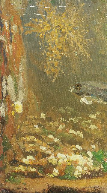 Gerrit Willem Dijsselhof | Aquarium, olieverf op doek op board, 33,6 x 19,3 cm, gesigneerd r.o. met monogram