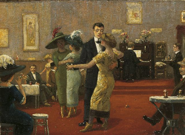 Jacob van Rossum | Café dansant, olieverf op doek, 34,2 x 46,6 cm, gesigneerd l.o.
