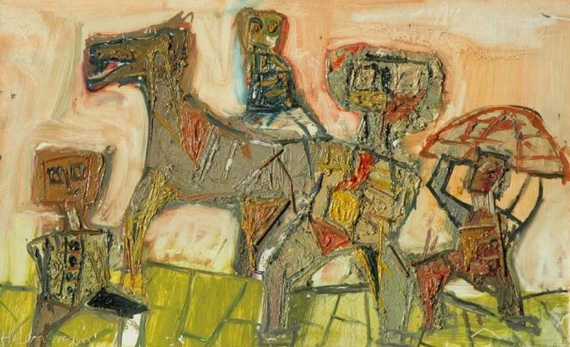 Hans Veneman | Mensbeest, olieverf op formica, 24,3 x 39,1 cm, gesigneerd l.o.