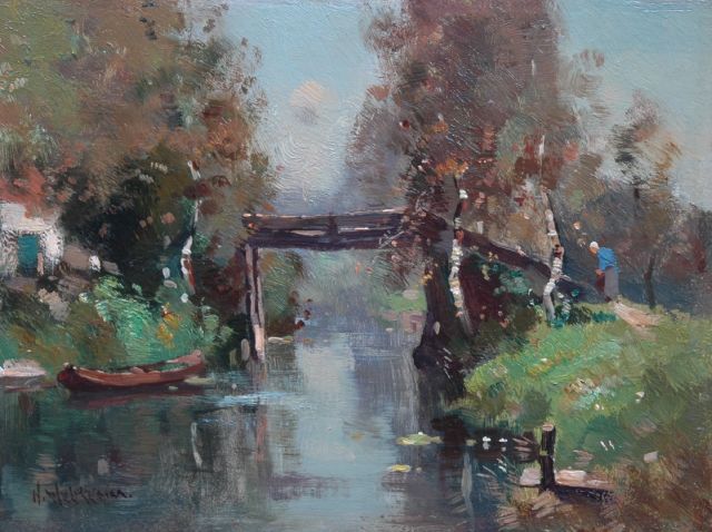 Aris Knikker | Bruggetje, Giethoorn, olieverf op paneel, 18,1 x 24,3 cm, gesigneerd l.o. met pseudoniem 'H. Welther'