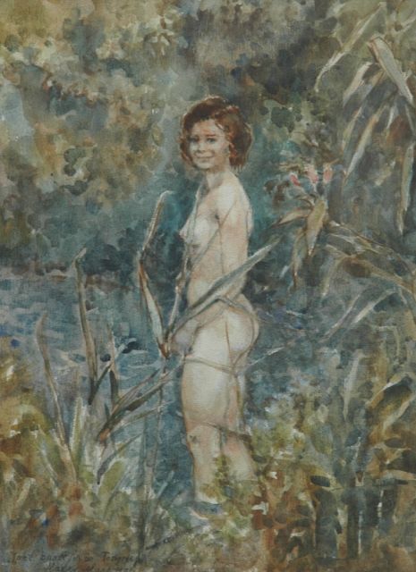 Harry Maas | Joke baadt in de Tongelreep, aquarel op papier, 54,0 x 39,5 cm, gesigneerd l.o. en gedateerd 1971