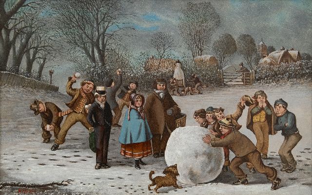 Engelse School | Sneeuwpret, olieverf op board, 21,6 x 33,7 cm, gesigneerd l.o.