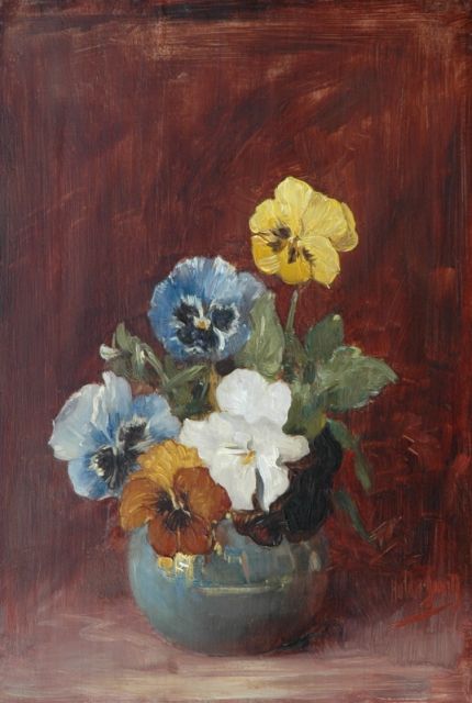 Hobbe Smith | Violen in een blauw vaasje, olieverf op paneel, 33,1 x 22,6 cm, gesigneerd r.o.