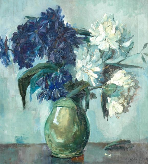 Betsy Osieck | Rhododendrontakken in vaas, olieverf op doek, 60,4 x 54,4 cm, gesigneerd r.o. en gedateerd 5/13