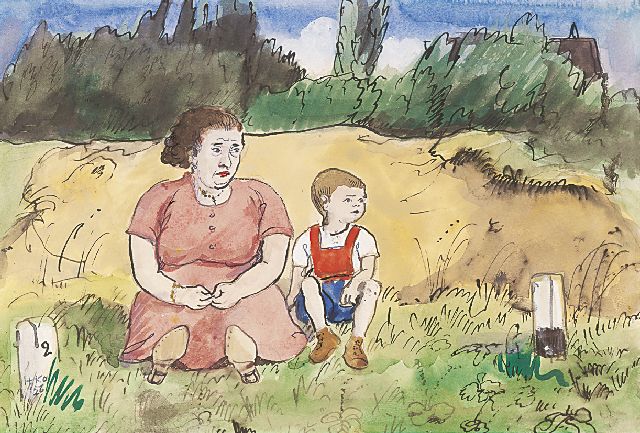 Harm Kamerlingh Onnes | Bermtoerisme, zwarte inkt en aquarel op papier, 16,0 x 23,0 cm, gesigneerd l.o. met monogram en gedateerd '56