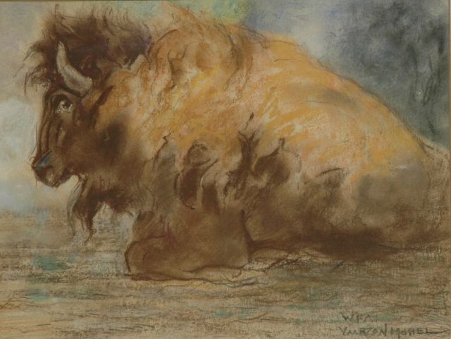 Willem Vaarzon Morel | Bizon, pastel op papier, 22,7 x 30,0 cm, gesigneerd r.o.