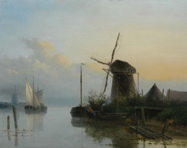 J.G. Hans | Rivierlandschap bij vallende avond, olieverf op paneel, 32,8 x 41,8 cm, gesigneerd r.o. en gedateerd '46