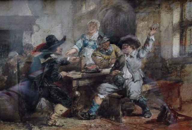 Herman ten Kate | Drinkers in een herberg, aquarel op papier, gesigneerd l.o.