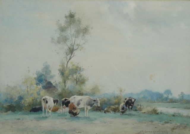 Adriaan Groenewegen | Melktijd, aquarel op papier, 30,5 x 22,0 cm, gesigneerd r.o.