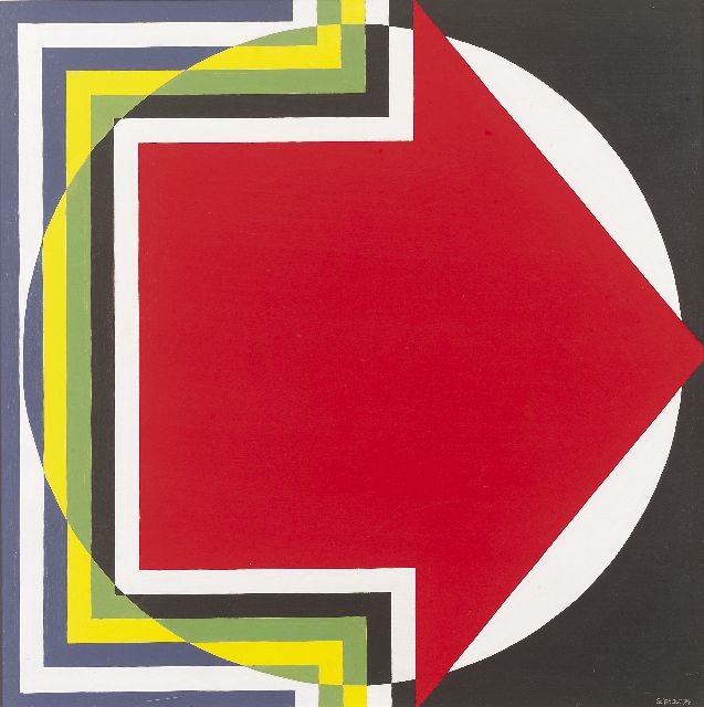 Theo Stiphout | Kompositie IV, olieverf op board, 60,9 x 60,9 cm, gesigneerd r.o. en gedateerd '74